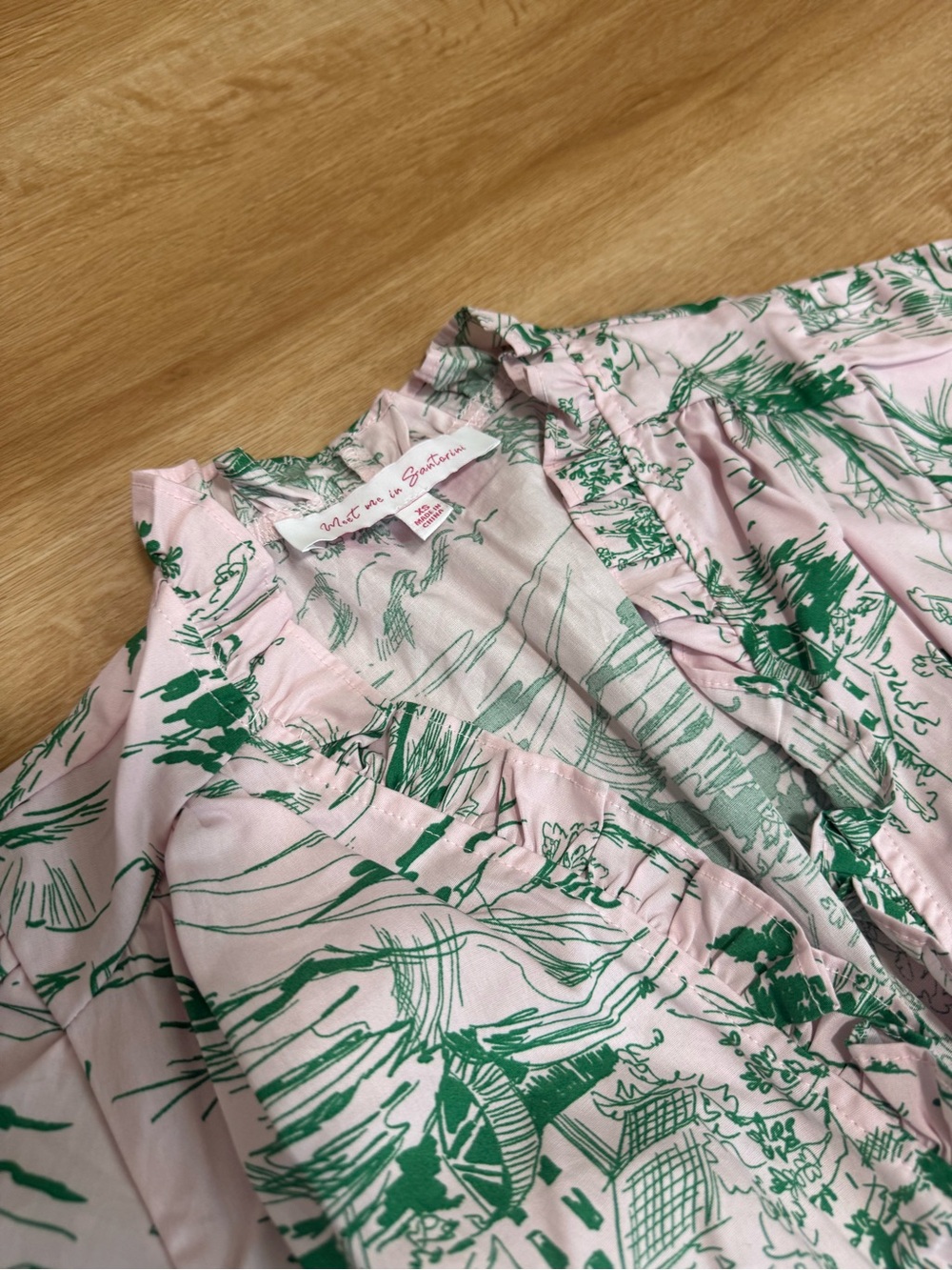 Meet me in Santorini Vintage-Inspired Pink & Green Toile Maxi Dress - Picture 3 of 8